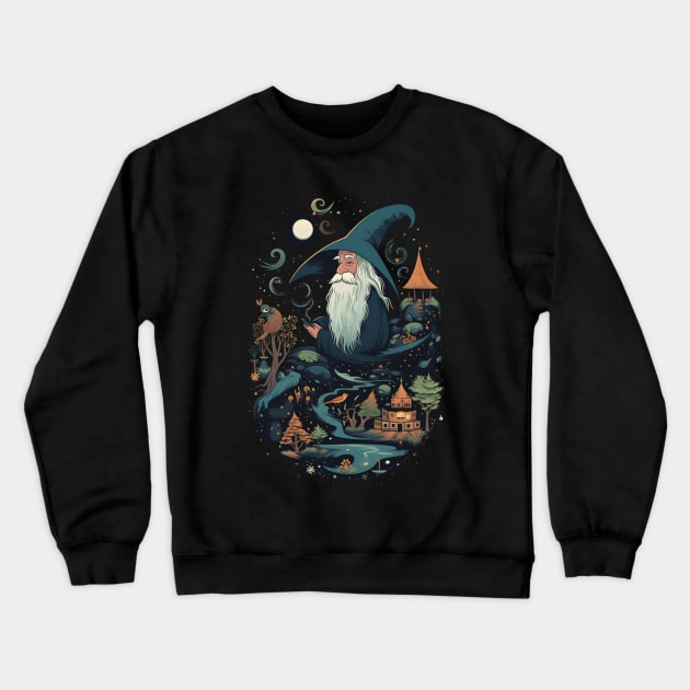 Whimsical Wizard at Night - Fantasy Crewneck Sweatshirt by Fenay-Designs